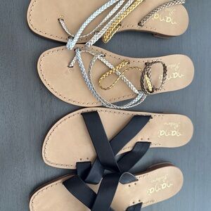 Nana Positano Braided Metallic and Black Slide Sandal Duo